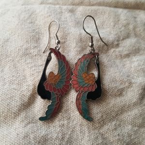Vintage Elegant Cloisionne Swan Bird Earrings
